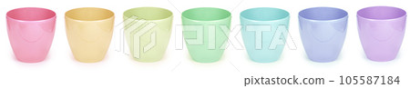Empty rainbow color flower pots isolated on white. High resolution photo. Full depth of field, side view. Empty rainbow color flower pots isolated on white. High resolution photo. Full depth of field, side view. 105587184