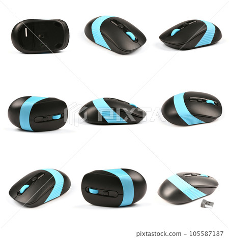 Computer wireless mouse on a white background. Side view. 105587187