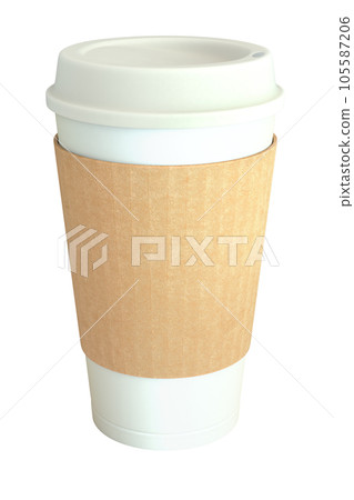 Blank white takeaway coffee cup with cover and sleeve isolated on white background 105587206