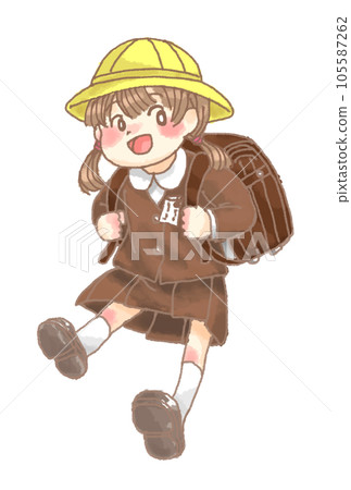 Elementary school girl carrying a school bag 105587262