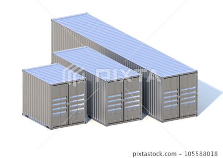 Metallic ship cargo containers 10 20 and 40 feet 3D illustration Metallic ship cargo containers 10 20 and 40 feet 3D illustration 105588018