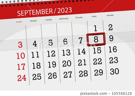 Calendar 2023, deadline, day, month, page, organizer, date, September, friday, number 8 Calendar 2023, deadline, day, month, page, organizer, date, September, friday, number 8 105588128