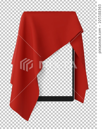 Red fabric covering a blank tablet pad gadget, vector illustration 105588363