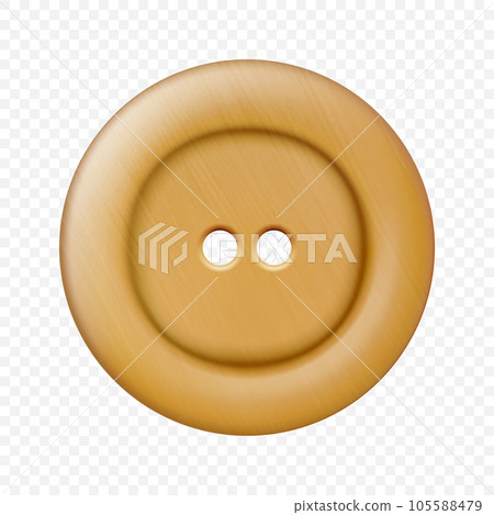 Vector 3d Realistic Wooden Button for Clothes Icon Set Closeup Isolated. Fashion, Art, Needlework, Sewing, Scrapbooking Decor. Round Clothes Button Design Template, Front View 105588479
