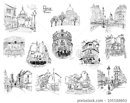 Set of Parisian landmarks, France 105588603