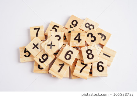 Number wood block cubes for learning Mathematic, education math concept. Number wood block cubes for learning Mathematic, education math concept. 105588752