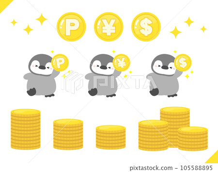Illustration material set of coins with points and Japanese yen and dollar marks Illustration material set of coins with points and Japanese yen and dollar marks 105588895