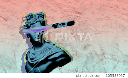 Contemporary art collage. Antique greek statue face against gradient background. Contemporary art collage. 105588937