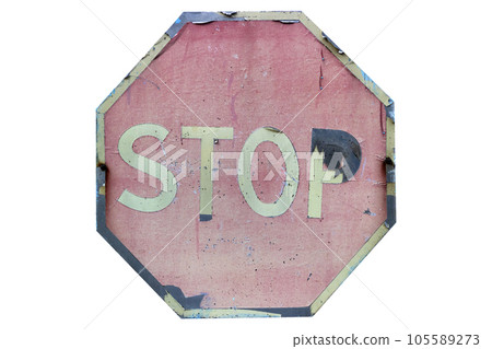 Old handmade road sign 'Stop' isolated on white Old handmade road sign 'Stop' isolated on white 105589273