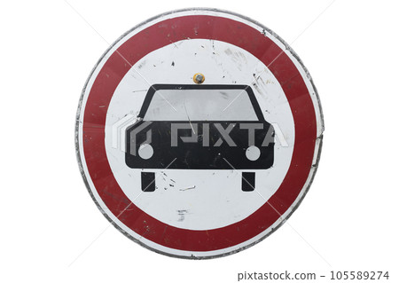 Round road sign 'No motor vehicles' isolated on white. Round road sign 'No motor vehicles' isolated on white. 105589274