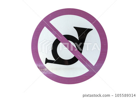 Don't honk, no sound road sign isolated on white Don't honk, no sound road sign isolated on white 105589314