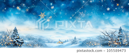 Winter landscape with snowy trees and snowflakes. Christmas background. selective focus. Generative AI 105589473