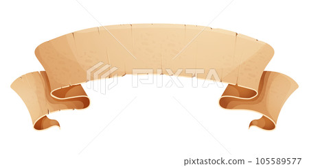 Parchment paper scroll ribbon, old vintage banner game ui element in cartoon style isolated on white background. 105589577