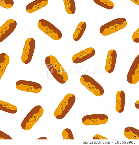 cartoon seamless pattern of chocolate eclair on white cartoon seamless pattern of chocolate eclair on white 105589903