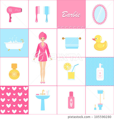Bathroom and accessories for women. Clipart 105590280