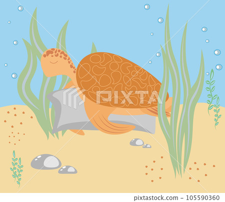 Vector illustration of a sea turtle sleeping on the ocean floor Vector illustration of a sea turtle sleeping on the ocean floor 105590360