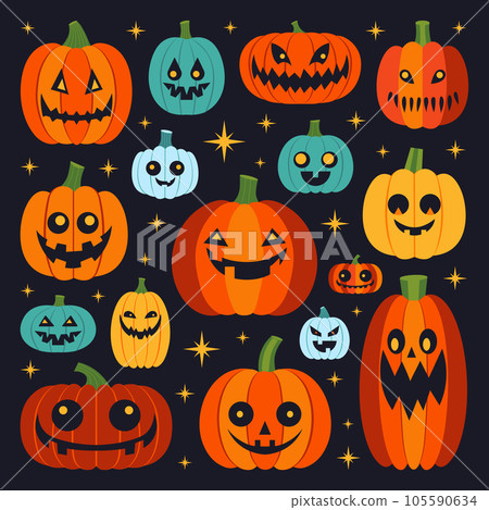 Halloween Carved Pumpkins Set - Stock Illustration [105590634] - PIXTA