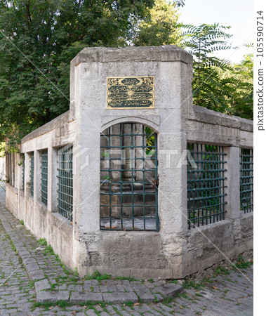 Cobblestone alley at Eyup Sultan Cemetery, near Eyup Sultan Mosque at Eyup district, Golden Horn, Istanbul, Turkey 105590714