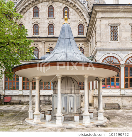 Courtyard of Nusretiye imperial Ottoman Mosque, with ablution fountain, Tophane, Istanbul, Turkey 105590722