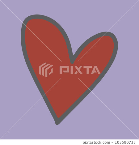 Simple red doodle heart vector illustration. Hand drawn cute love element in groovy vintage style. Trendy design isolated on muted purple background. Retro vibes graphic for textile, Valentine cards 105590735