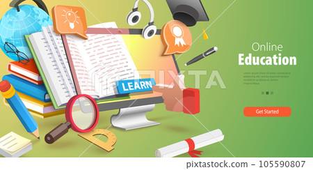 3D Vector Conceptual Illustration of Online Education 105590807