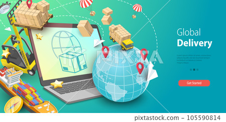 3D Vector Conceptual Illustration of Global Delivery Service 105590814