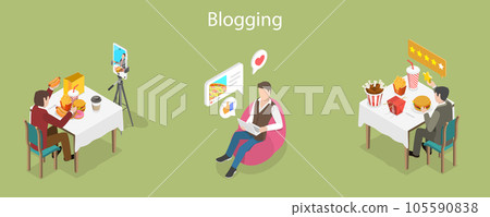 3D Isometric Flat Vector Conceptual Illustration of Food Blogging 105590838