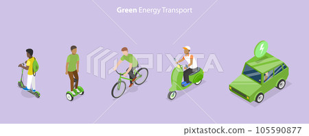 3D Isometric Flat Vector Conceptual Illustration of Green Energy Transport Set 105590877