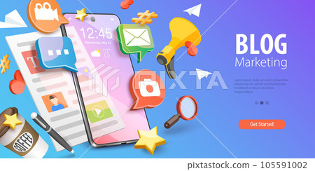 3D Vector Conceptual Illustration of Blog Marketing 105591002