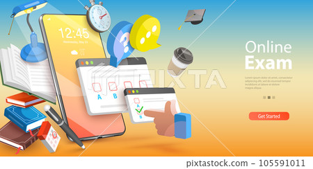 3D Vector Conceptual Illustration of Online Exam 105591011