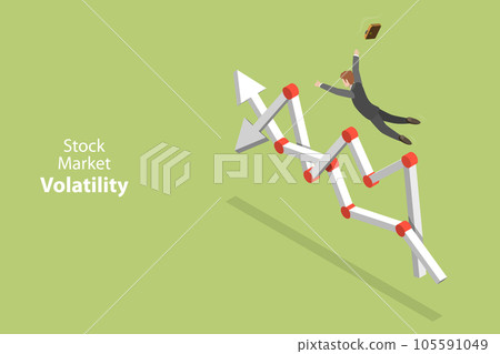 3D Isometric Flat Vector Conceptual Illustration of Stock Market Volatility 105591049