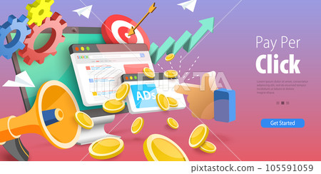 3D Vector Conceptual Illustration of Pay Per Click 105591059