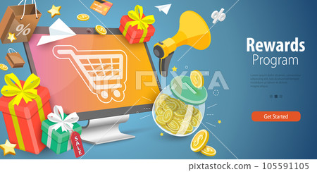 3D Vector Conceptual Illustration of Rewards Program 105591105