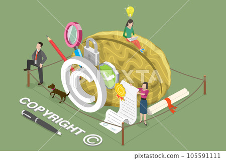 3D Isometric Flat Vector Conceptual Illustration of Copyright and Patent Law 105591111