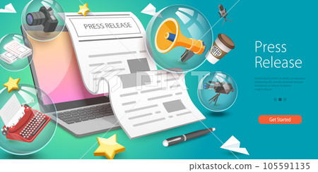 3D Vector Conceptual Illustration of Press Release 105591135