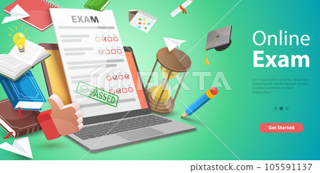 3D Vector Conceptual Illustration of Online Exam 3D Vector Conceptual Illustration of Online Exam 105591137