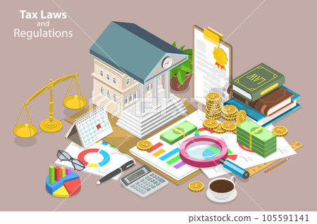 3D Isometric Flat Vector Conceptual Illustration of Tax Laws And Regulations 105591141