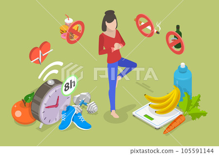 3D Isometric Flat Vector Conceptual Illustration of Healthy Lifestyle 105591144