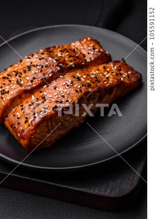 Delicious fresh grilled red fish with salt, spices and herbs 105591152