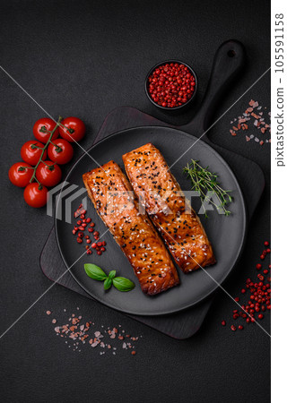 Delicious fresh grilled red fish with salt, spices and herbs 105591158