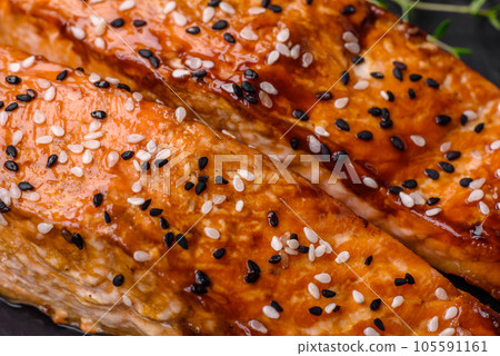 Delicious fresh grilled red fish with salt, spices and herbs Delicious fresh grilled red fish with salt, spices and herbs 105591161