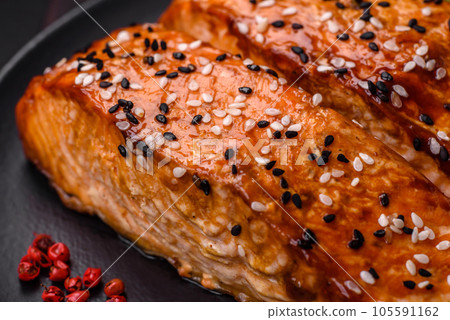 Delicious fresh grilled red fish with salt, spices and herbs Delicious fresh grilled red fish with salt, spices and herbs 105591162