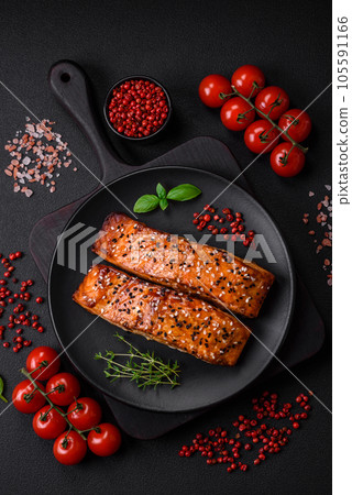 Delicious fresh grilled red fish with salt, spices and herbs 105591166