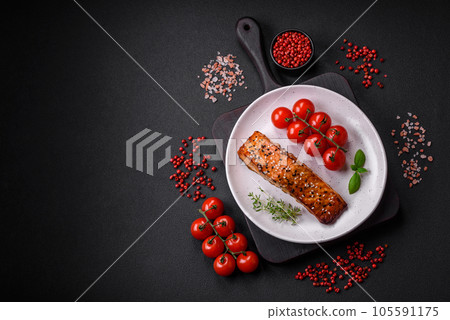 Delicious fresh grilled red fish with salt, spices and herbs 105591175