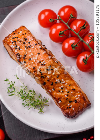 Delicious fresh grilled red fish with salt, spices and herbs 105591178