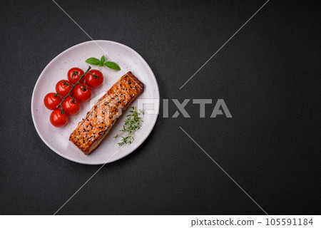 Delicious fresh grilled red fish with salt, spices and herbs 105591184