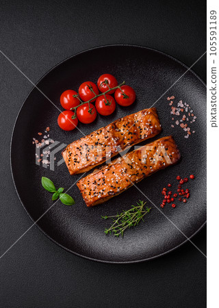 Delicious fresh grilled red fish with salt, spices and herbs 105591189