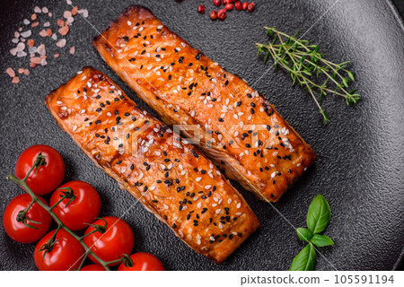 Delicious fresh grilled red fish with salt, spices and herbs Delicious fresh grilled red fish with salt, spices and herbs 105591194