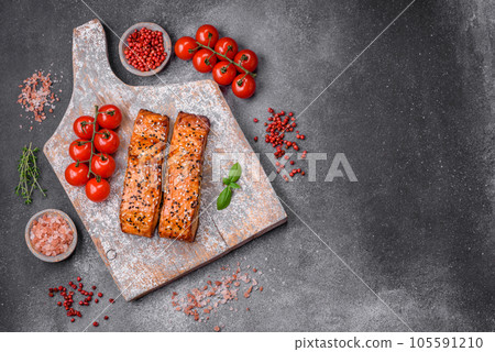Delicious fresh grilled red fish with salt, spices and herbs Delicious fresh grilled red fish with salt, spices and herbs 105591210