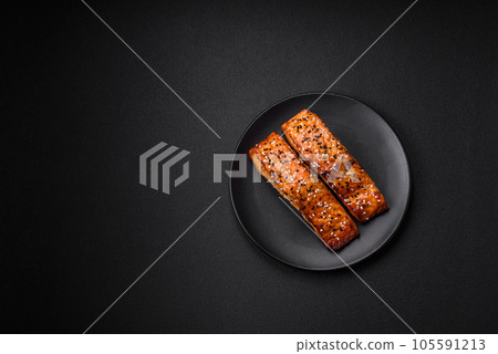 Delicious fresh grilled red fish with salt, spices and herbs 105591213